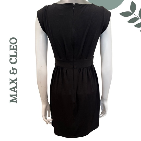 Max & Cleo Black Drape Front Cocktail Dress Cap Sleeve Stretch (Size 2) - Picture 3 of 6